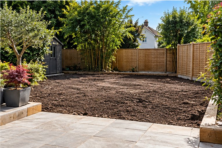 A cleared bed of bare soil where bamboo had been growing