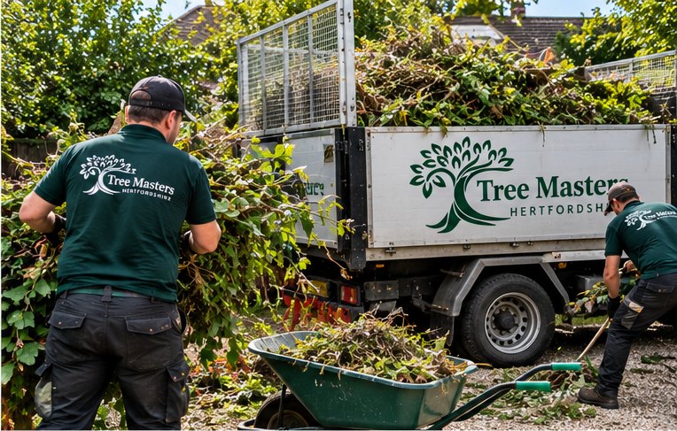 Garden waste being barrowed to the tipper during a clearance