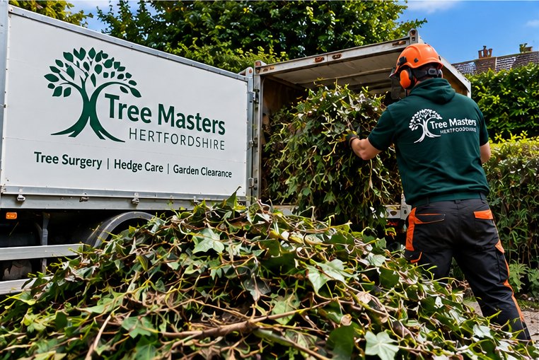 Cleared ivy being loaded into the Tree Masters truck