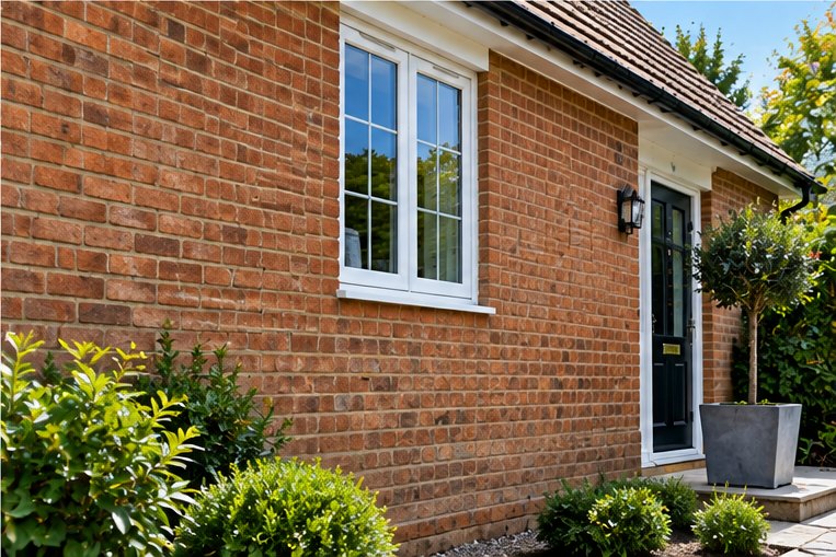 A clean brick house wall after the ivy has been taken off