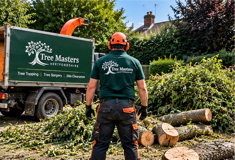 Brash and cut timber being loaded into the Tree Masters chipper truck