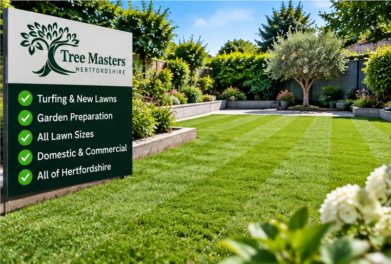 A finished new lawn running up to the house